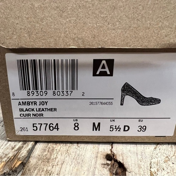New Clarks Ambyr Joy Black Leather Pumps Classic High Heel Comfort Shoes Size 8M - Picture 7 of 8